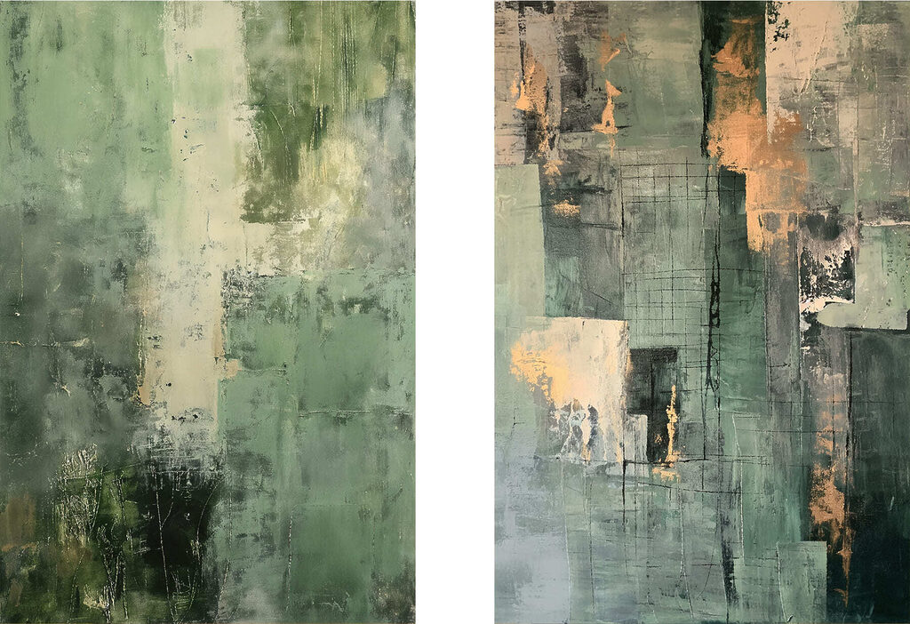 - Shades of green and abstract forms - Shades of green and abstract forms