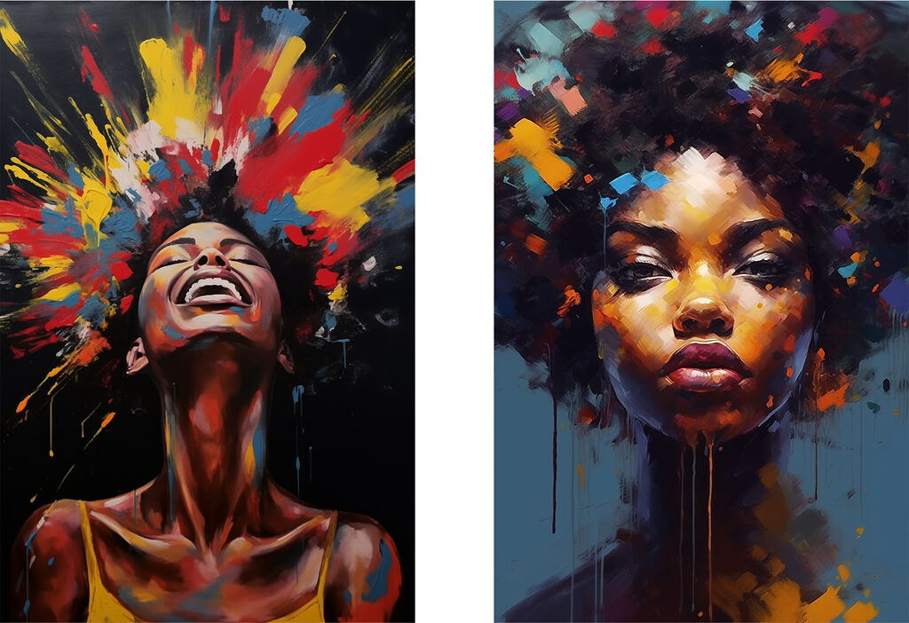 Collage of a woman with colorful paint on her face