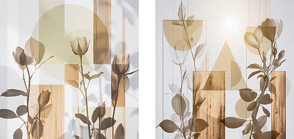 Soft petals amidst geometric shapes