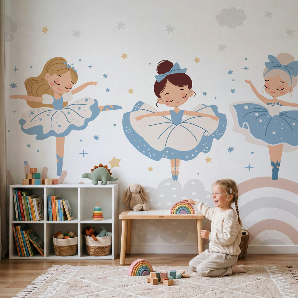 Skupina dívek v modrobílých tutu Skupina dívek v modrobílých tutu
