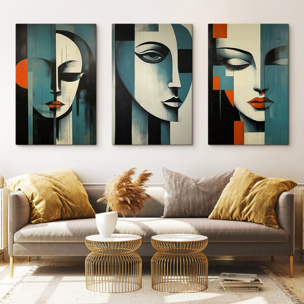 Collage of paintings of a woman's face