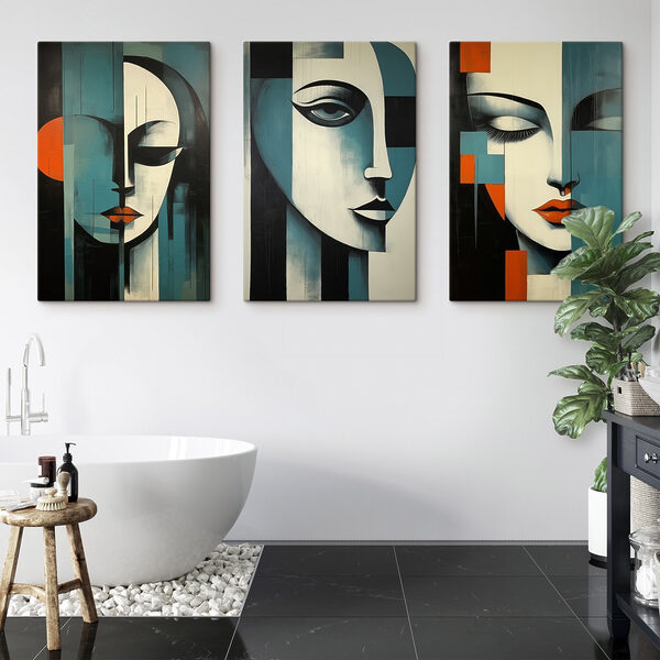 Collage of paintings of a woman's face