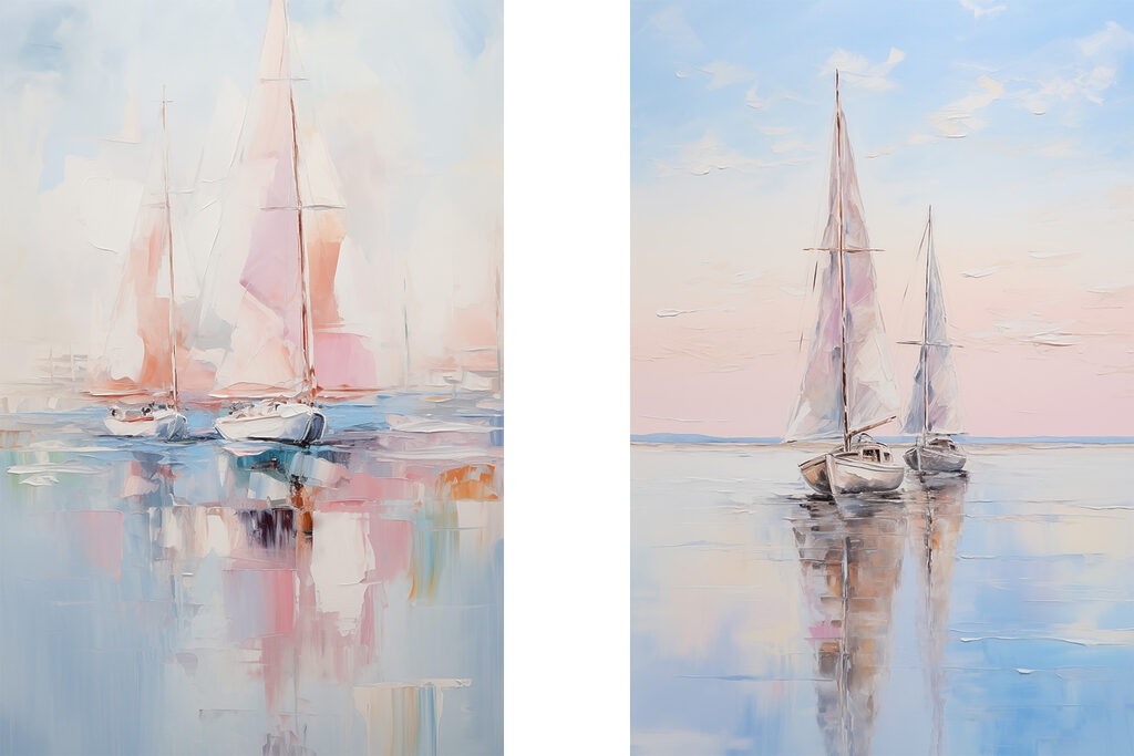 Painting of boats on water