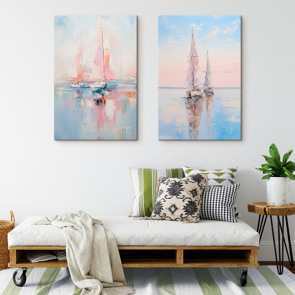 Painting of boats on water