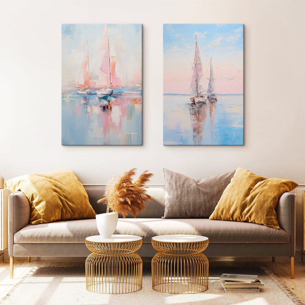 Painting of boats on water