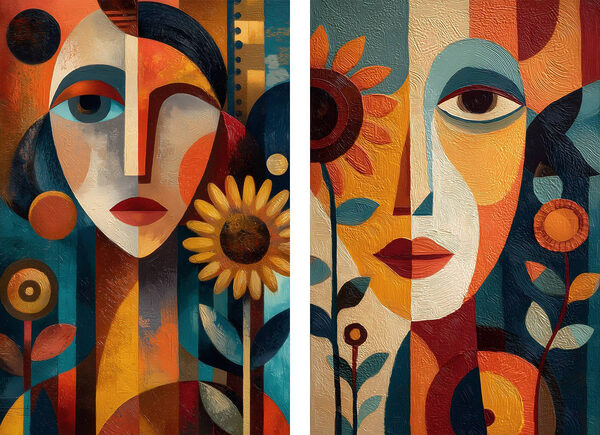 Collage of a painting of a woman and a woman Collage of a painting of a woman and a woman