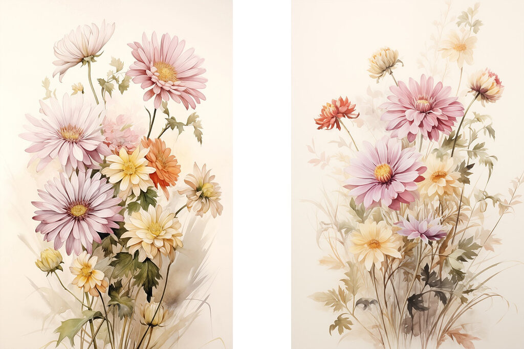 Painting of flowers on a white background