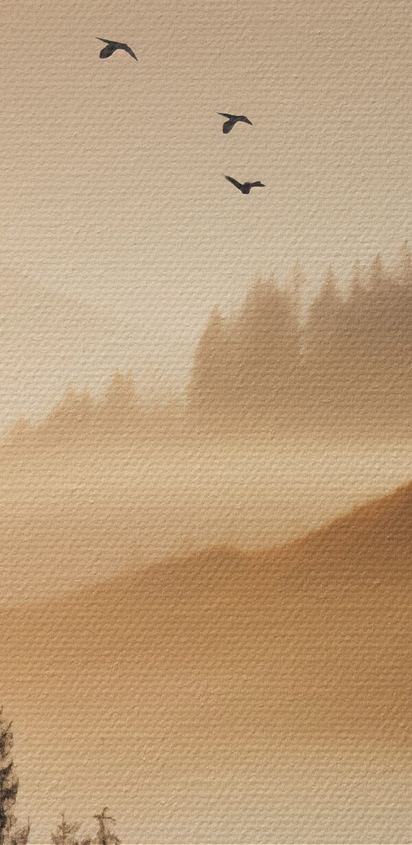 Birds flying over a valley