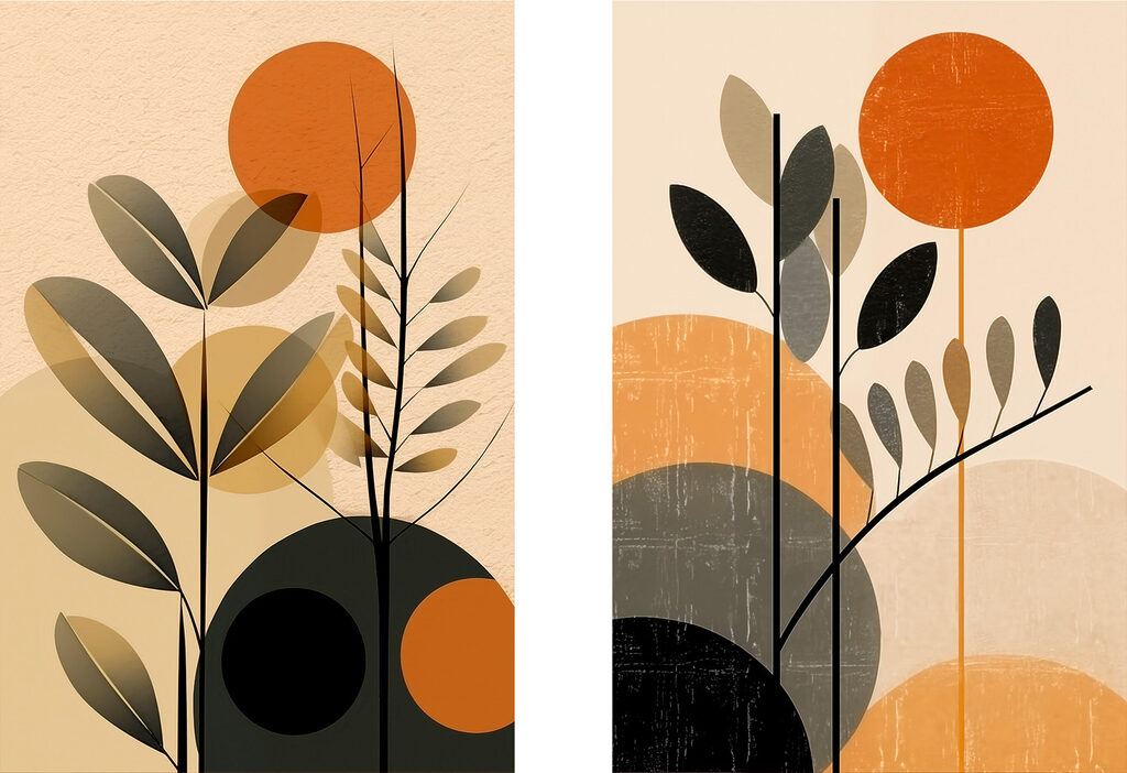 Two images of plants and circles