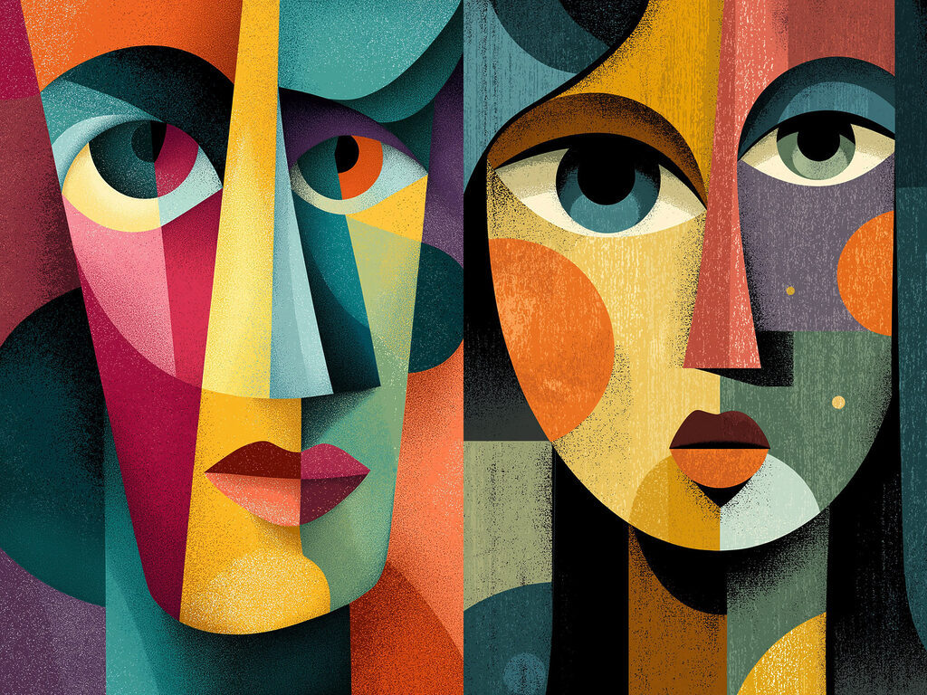 Couple of faces with different colors