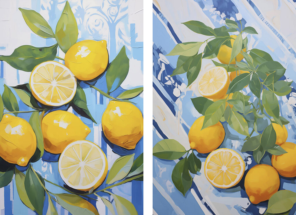 Painting of lemons and leaves