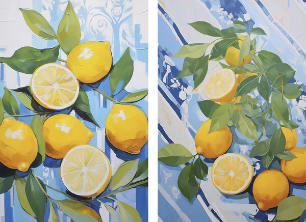 Painting of lemons and leaves