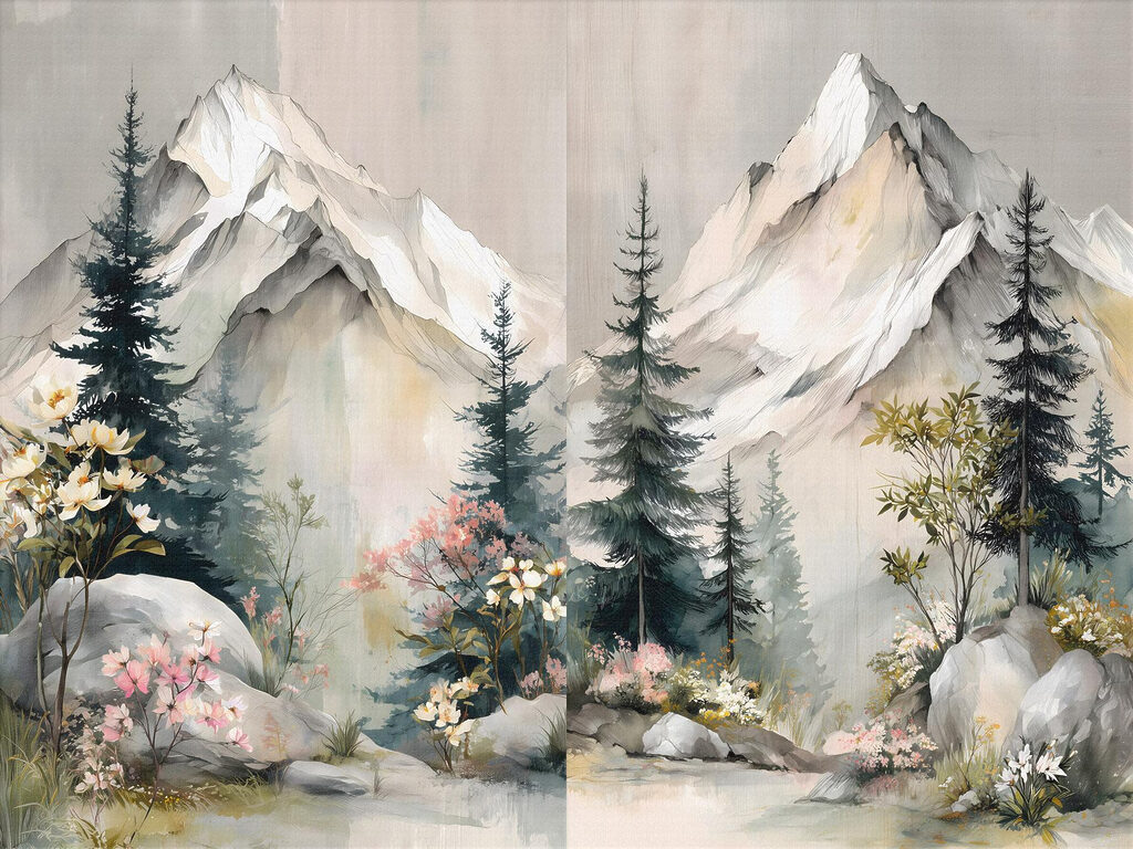 Painting of mountains and trees Painting of mountains and trees