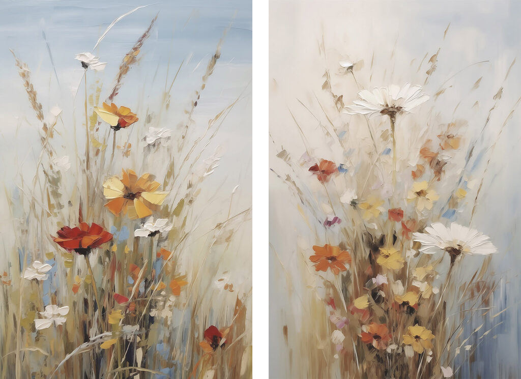 Painting of flowers in a field Painting of flowers in a field