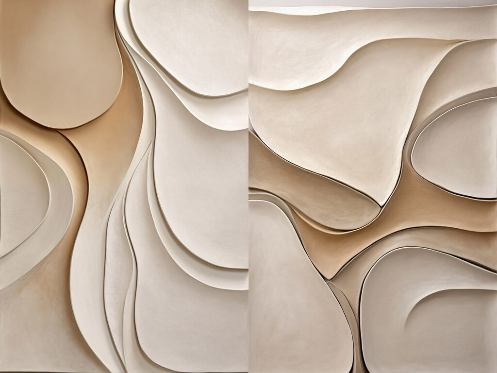 Collage of white and brown wavy shapes Collage of white and brown wavy shapes