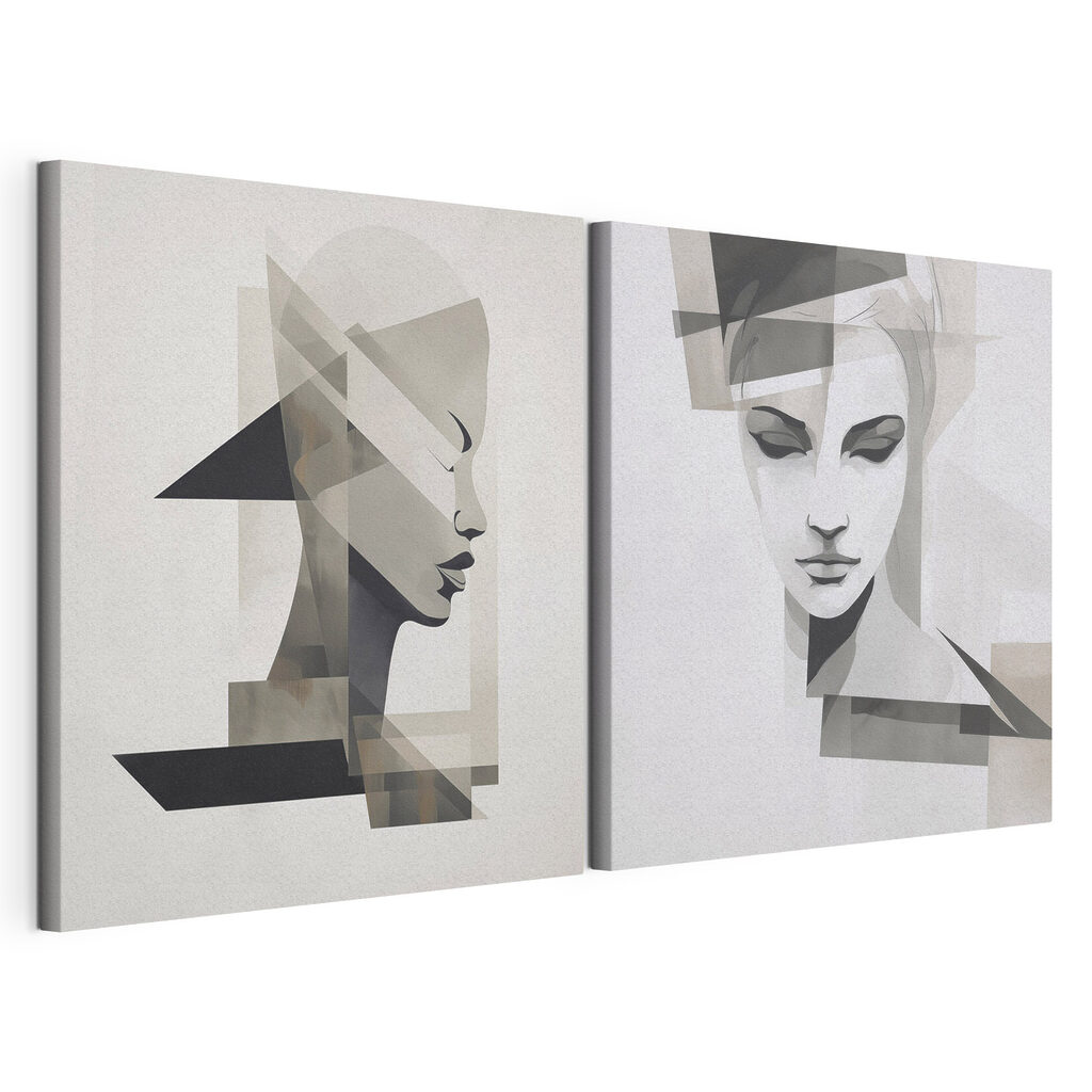 Two paintings of a woman's face