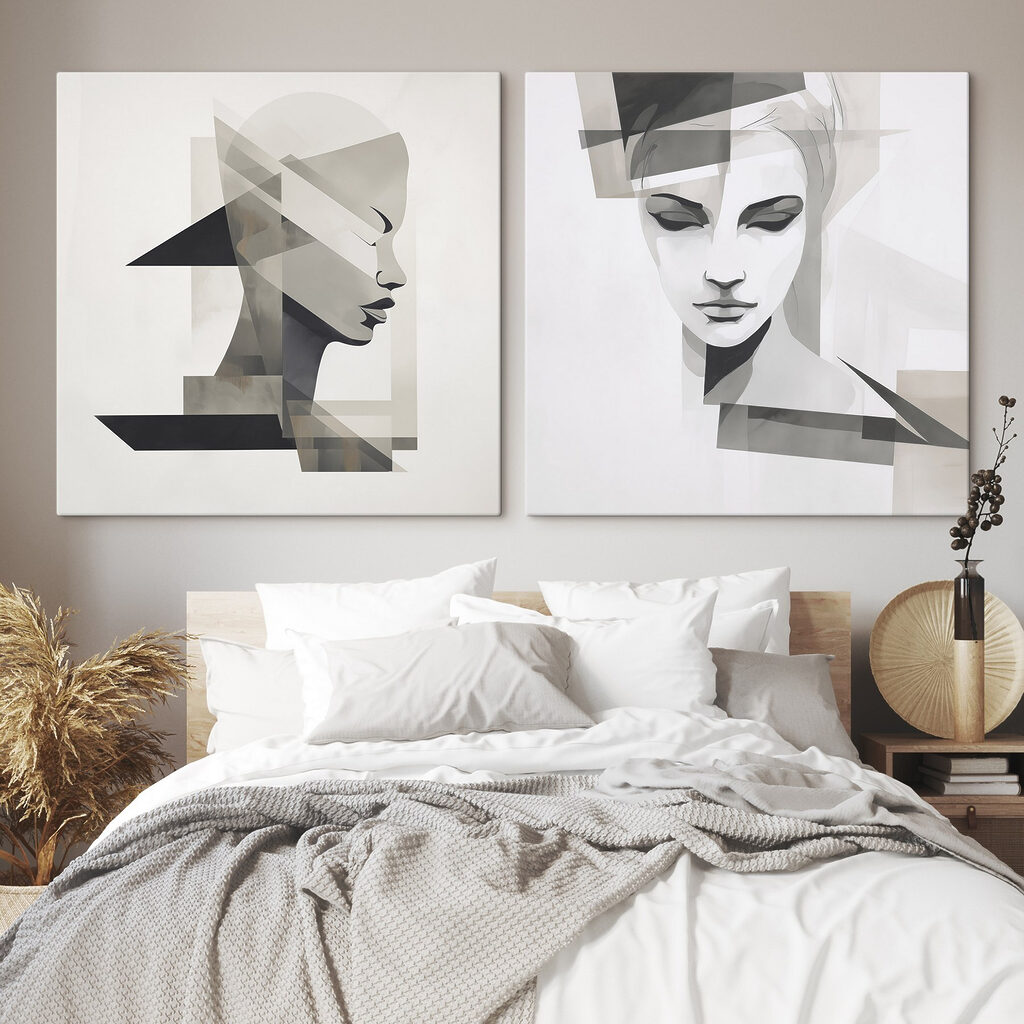 Two paintings of a woman's face