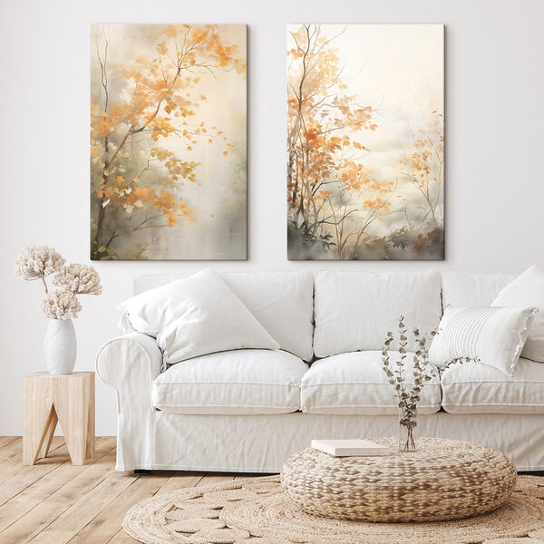 Painting of trees with yellow leaves