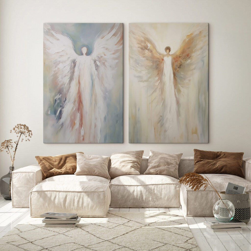 Two paintings of a person with wings Two paintings of a person with wings