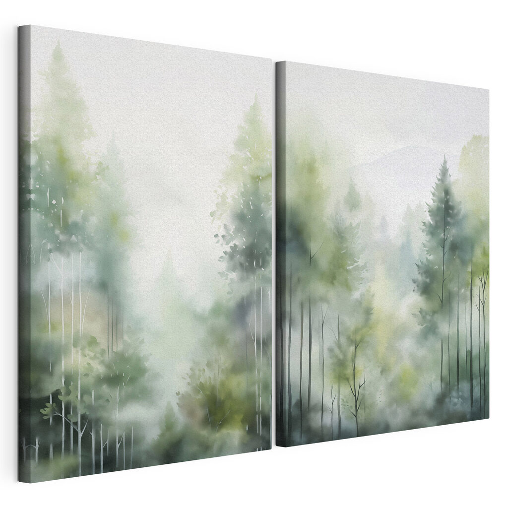 Painting of trees in fog Painting of trees in fog