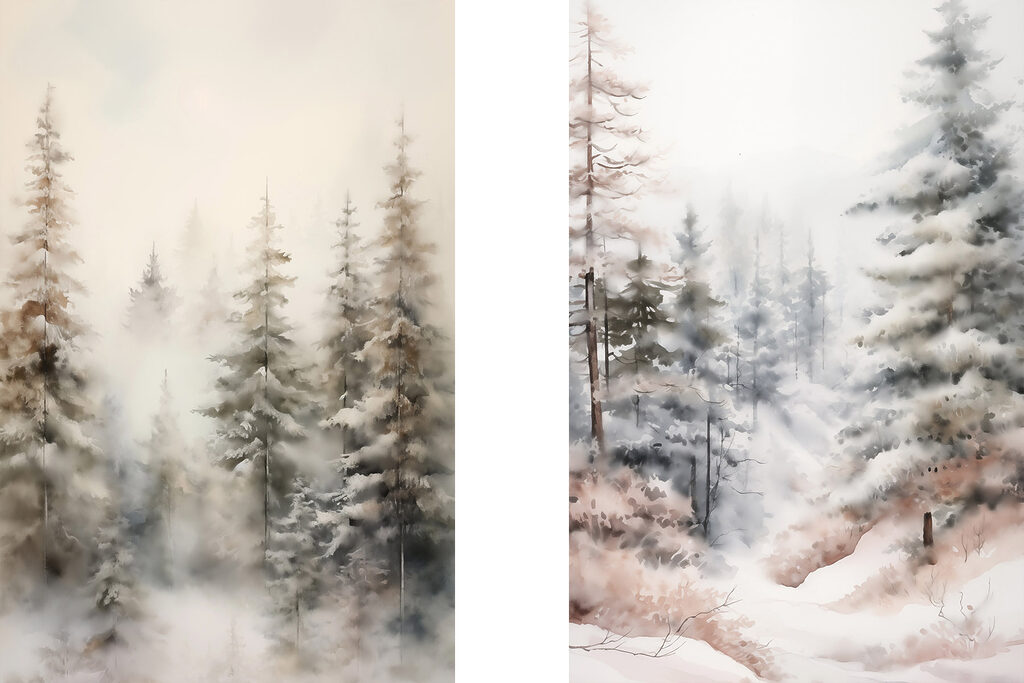 Painting of trees in the snow Painting of trees in the snow