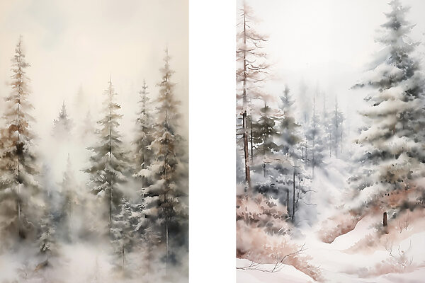 Painting of trees in the snow Painting of trees in the snow