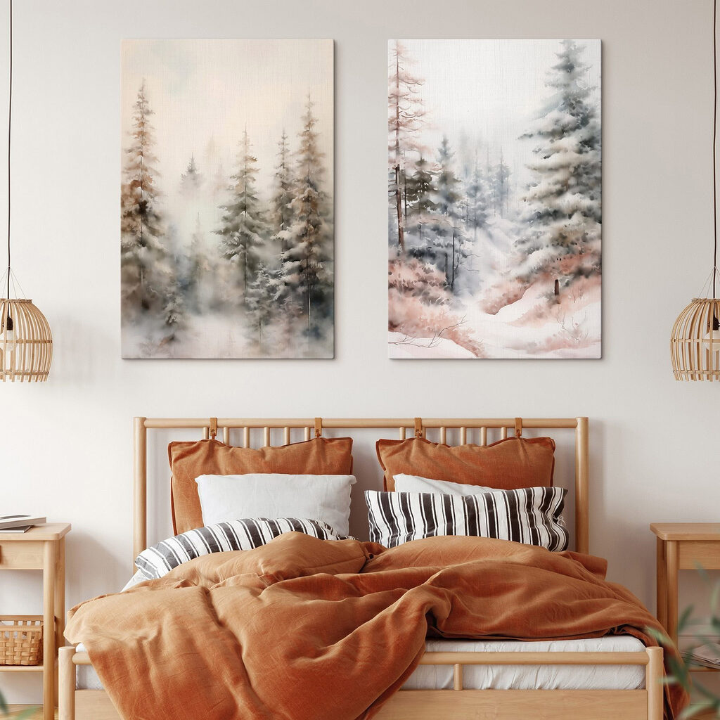 Painting of trees in the snow Painting of trees in the snow