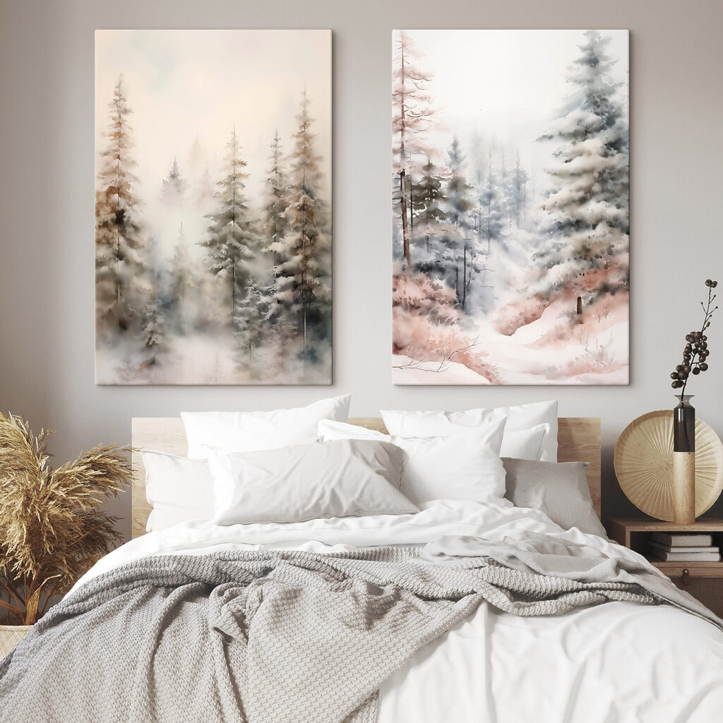 Painting of trees in the snow Painting of trees in the snow