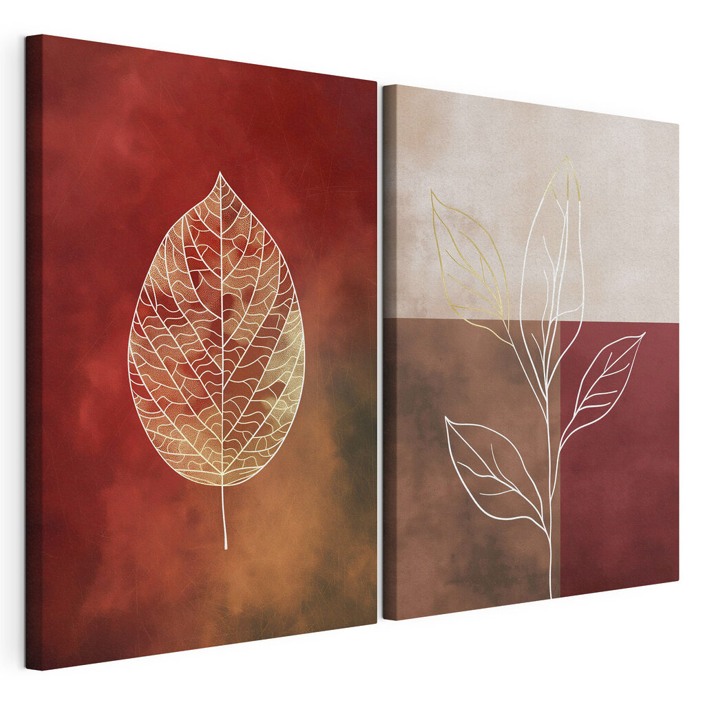 - Elegant leaf outlines on warm hues - Elegant leaf outlines on warm hues