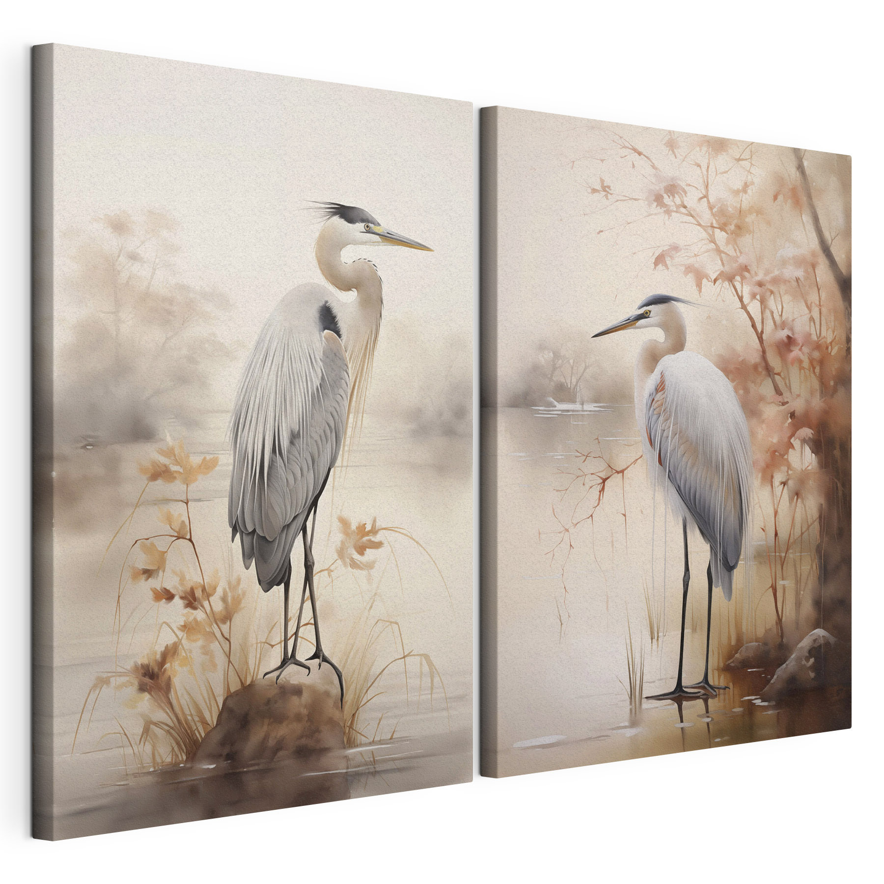 Two birds standing on a rock in water Two birds standing on a rock in water