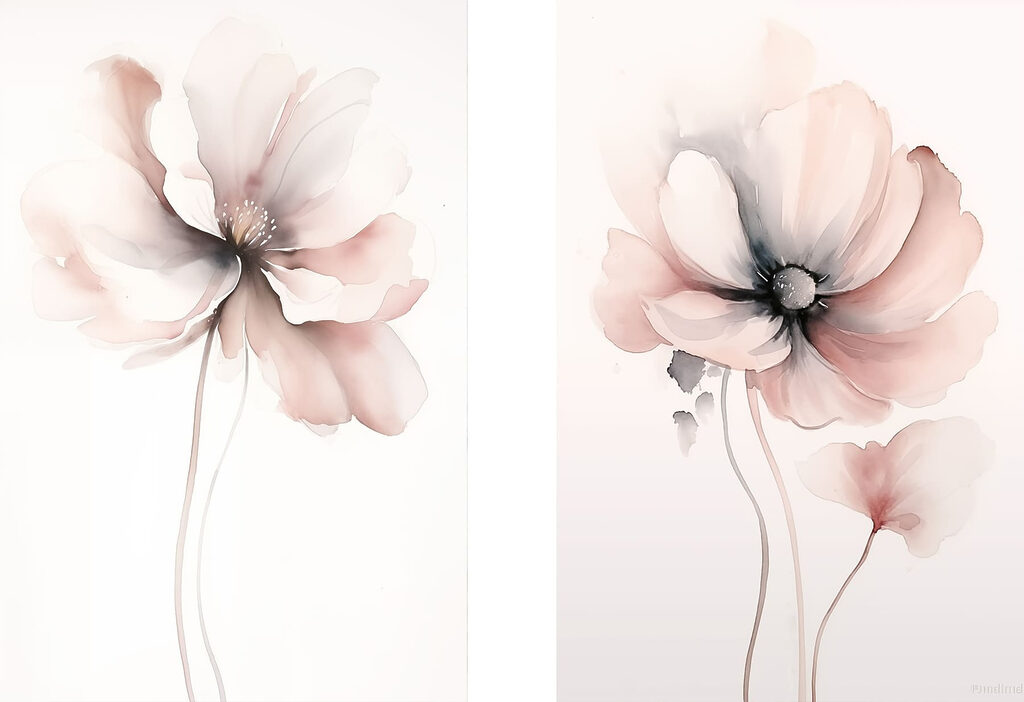 Painting of flowers on a white surface Painting of flowers on a white surface