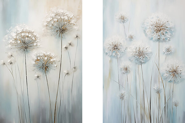 Painting of dandelions on a blue background Painting of dandelions on a blue background