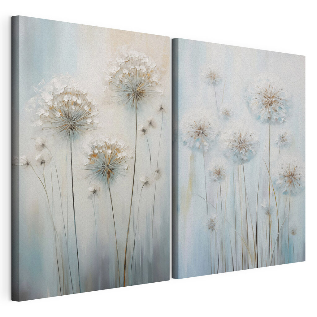 Painting of dandelions on a blue background Painting of dandelions on a blue background
