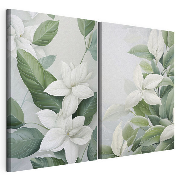 - Klidná botanická elegance v jemných odstínech Modulární tisk na plátně - Klidná botanická elegance v jemných odstínech