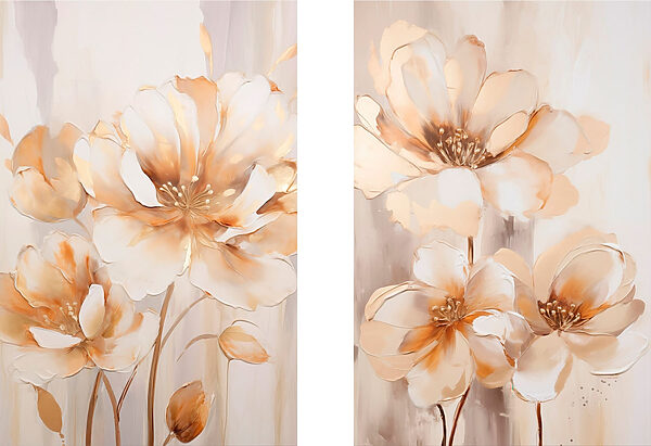 Two paintings of flowers on a beige background Two paintings of flowers on a beige background