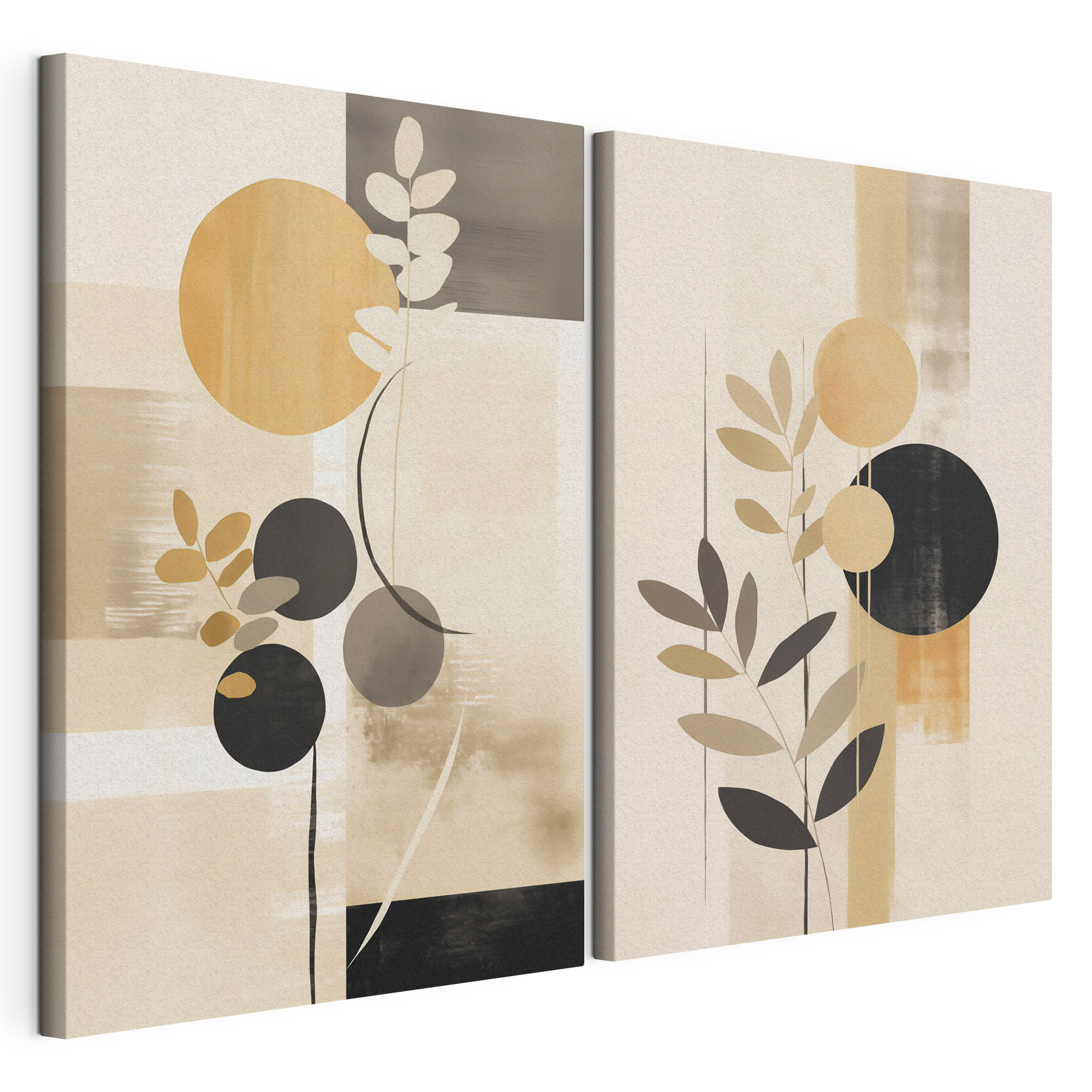 Two paintings of circles and leaves Two paintings of circles and leaves