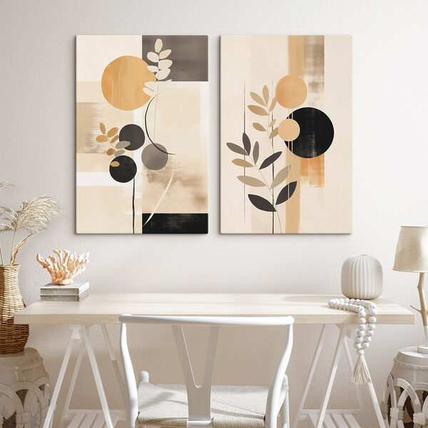 Two paintings of circles and leaves Two paintings of circles and leaves