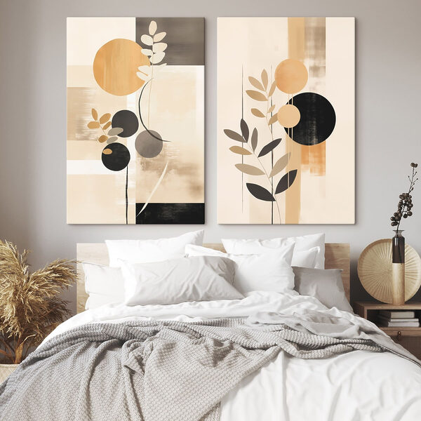 Two paintings of circles and leaves Two paintings of circles and leaves
