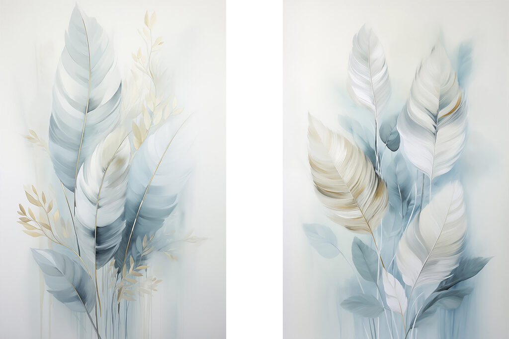 Painting of feathers and leaves Painting of feathers and leaves