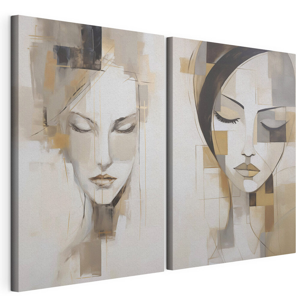 Two paintings of women's faces Two paintings of women's faces