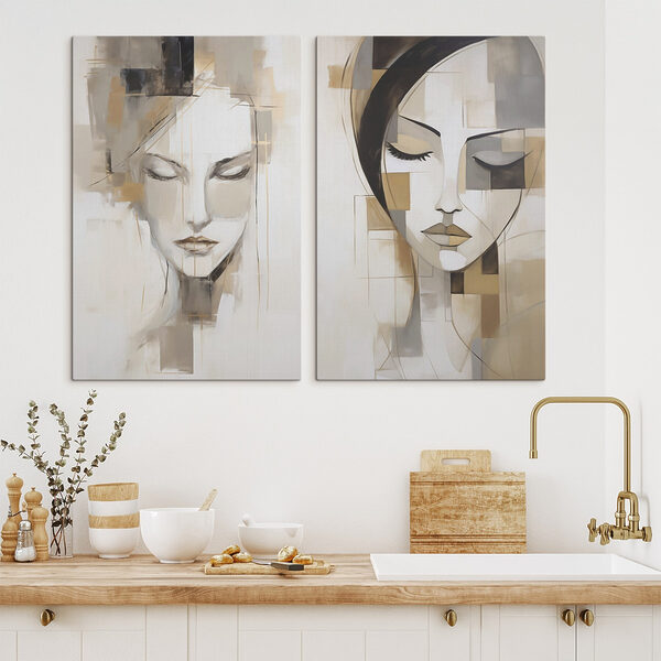 Two paintings of women's faces Two paintings of women's faces