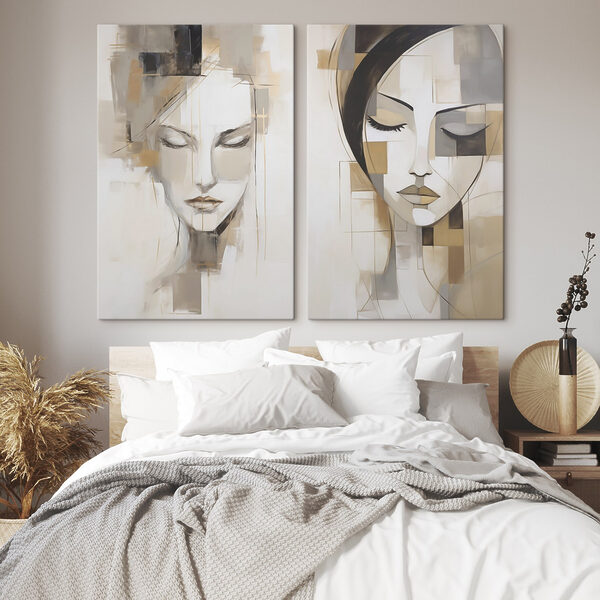 Two paintings of women's faces Two paintings of women's faces