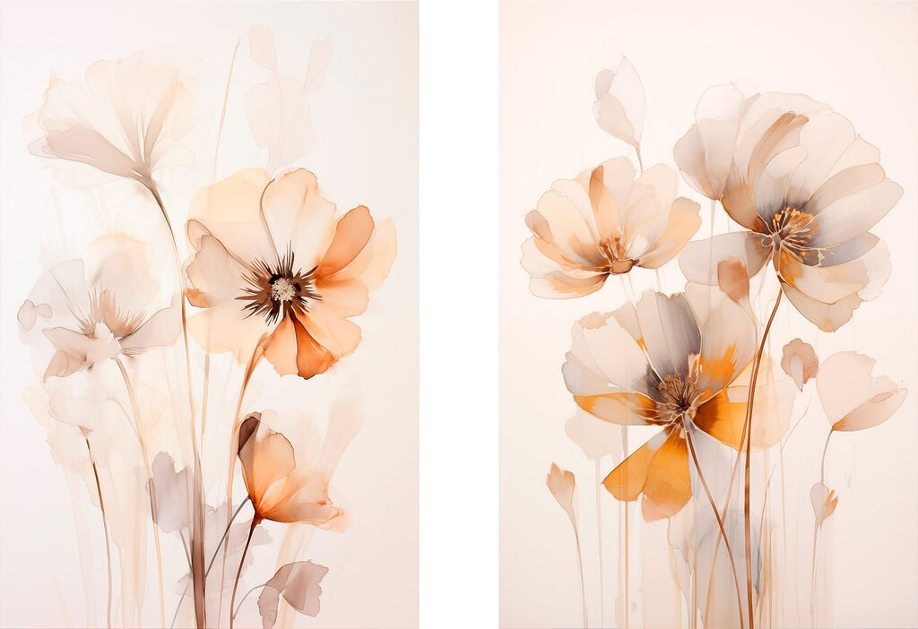 Painting of flowers on a white surface Painting of flowers on a white surface