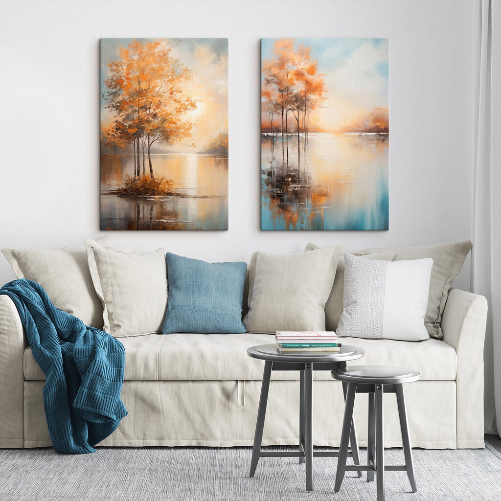 Painting of trees in water Painting of trees in water