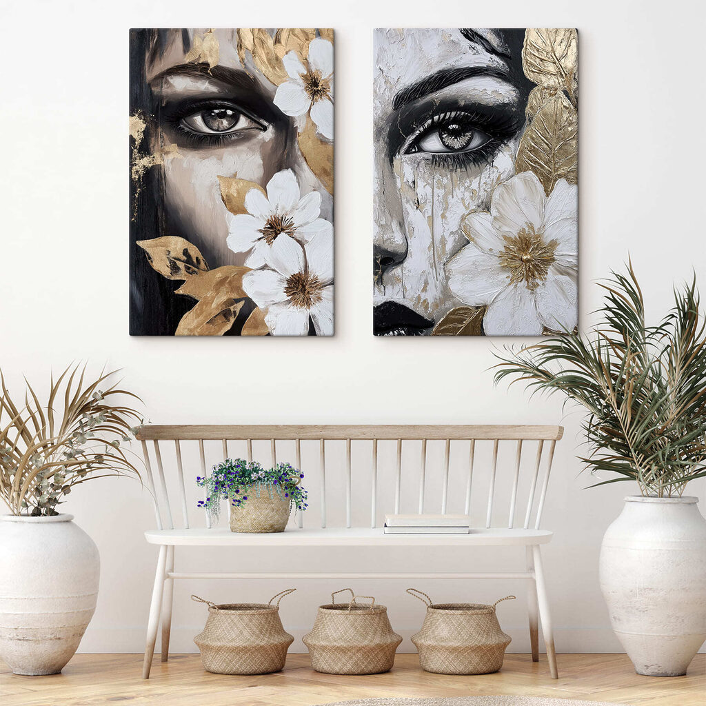 Painting of a woman's face with flowers Painting of a woman's face with flowers