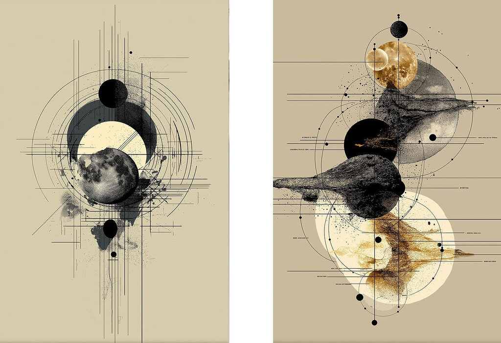 Two images of planets and circles Two images of planets and circles