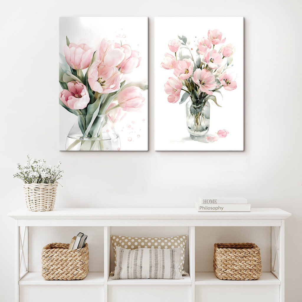 Couple of pink flowers in a vase Couple of pink flowers in a vase