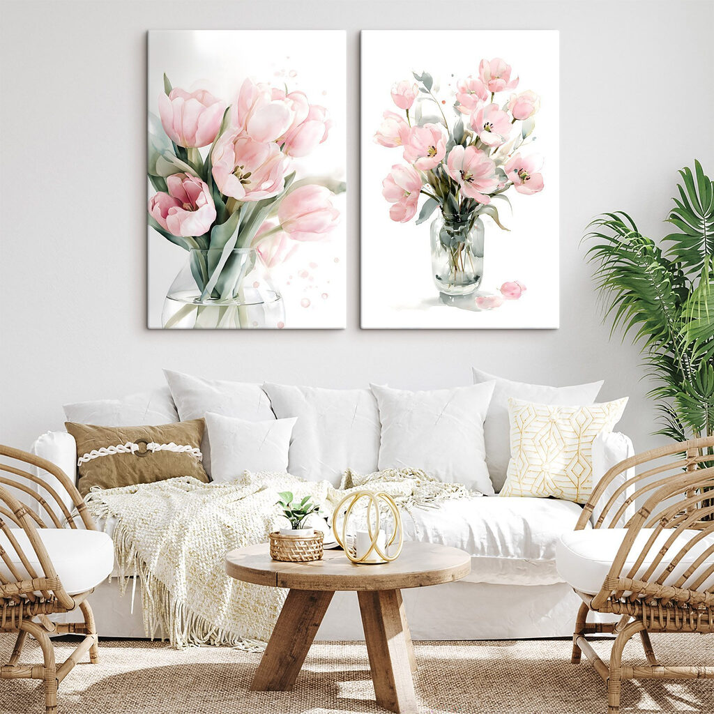 Couple of pink flowers in a vase Couple of pink flowers in a vase
