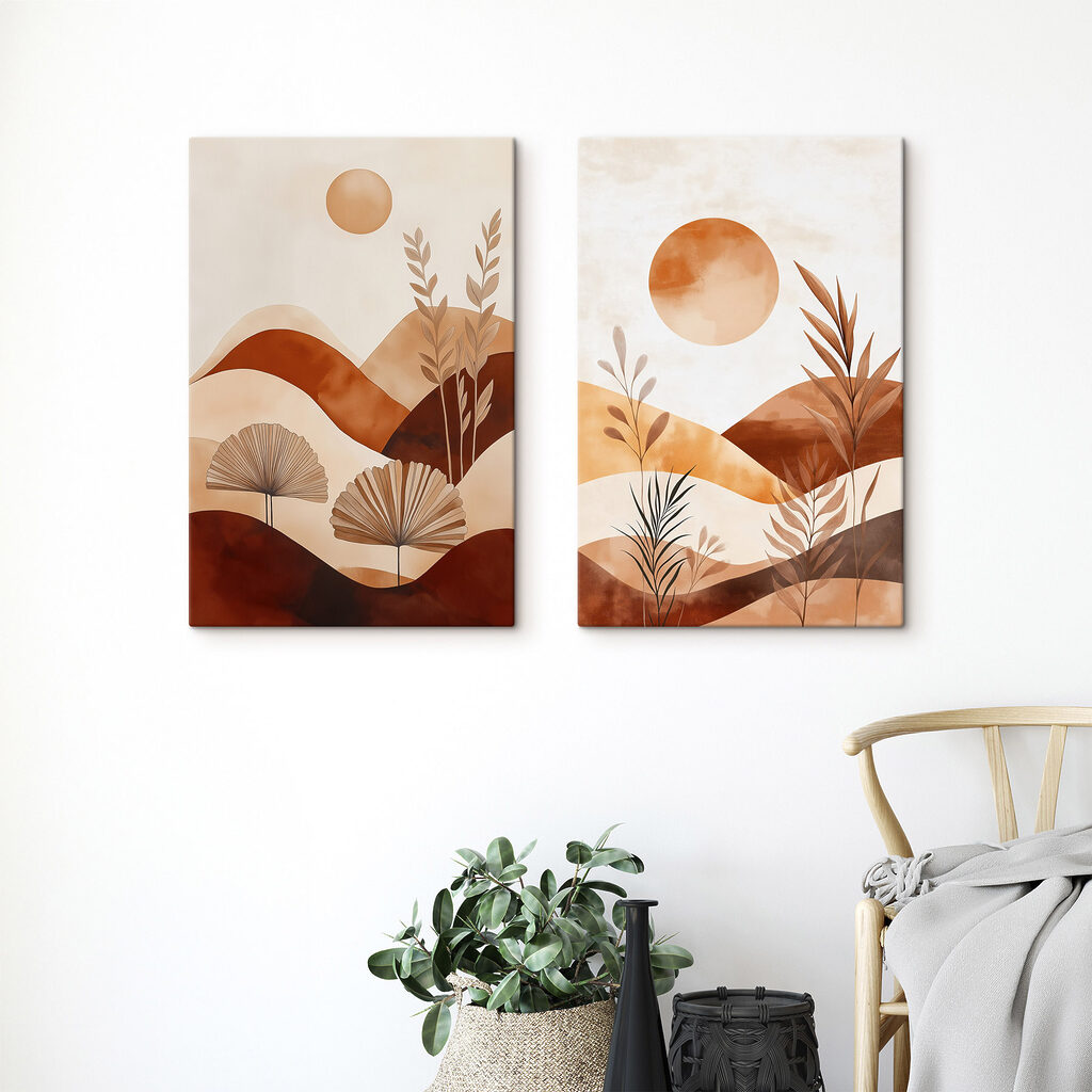 Painting of a landscape with plants and sun Painting of a landscape with plants and sun
