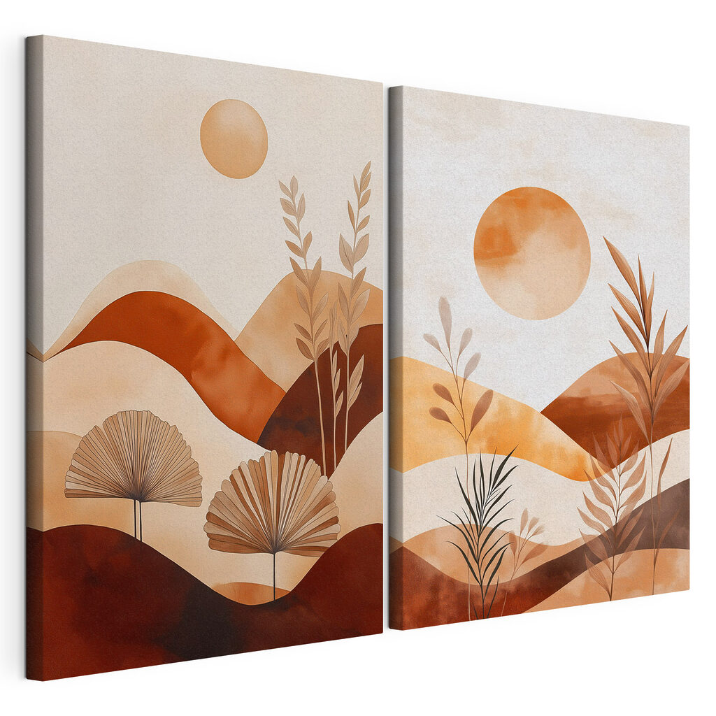 Painting of a landscape with plants and sun Painting of a landscape with plants and sun